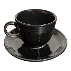 Fiestawear - Black Teacup and Saucer - Home Decor - Kitchen - Vintage Collector